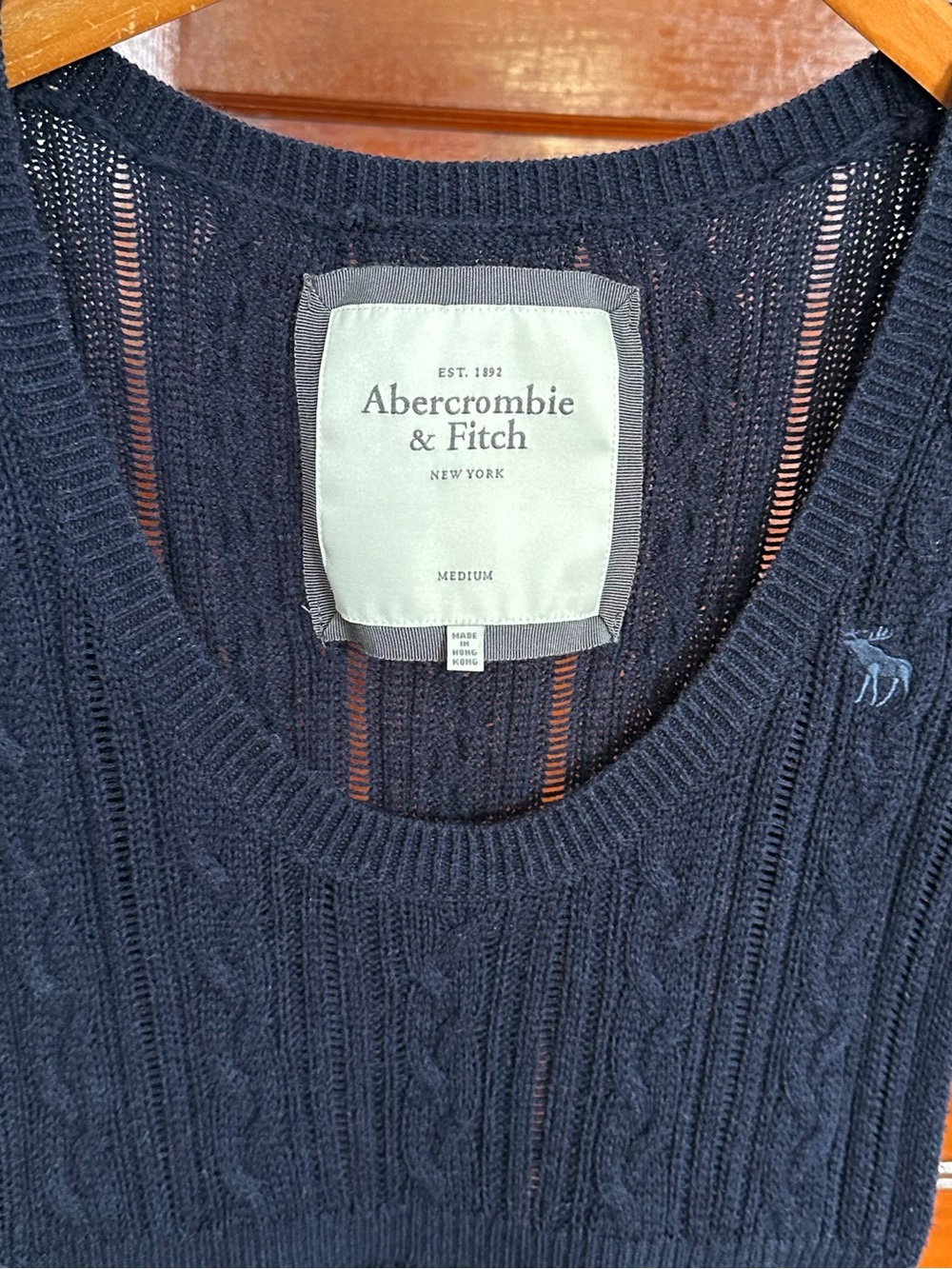 Abercrombie & Fitch Navy Blue Cable Knit Babydoll Sweater Top Medium Bella Swan - Picture 3 of 9
